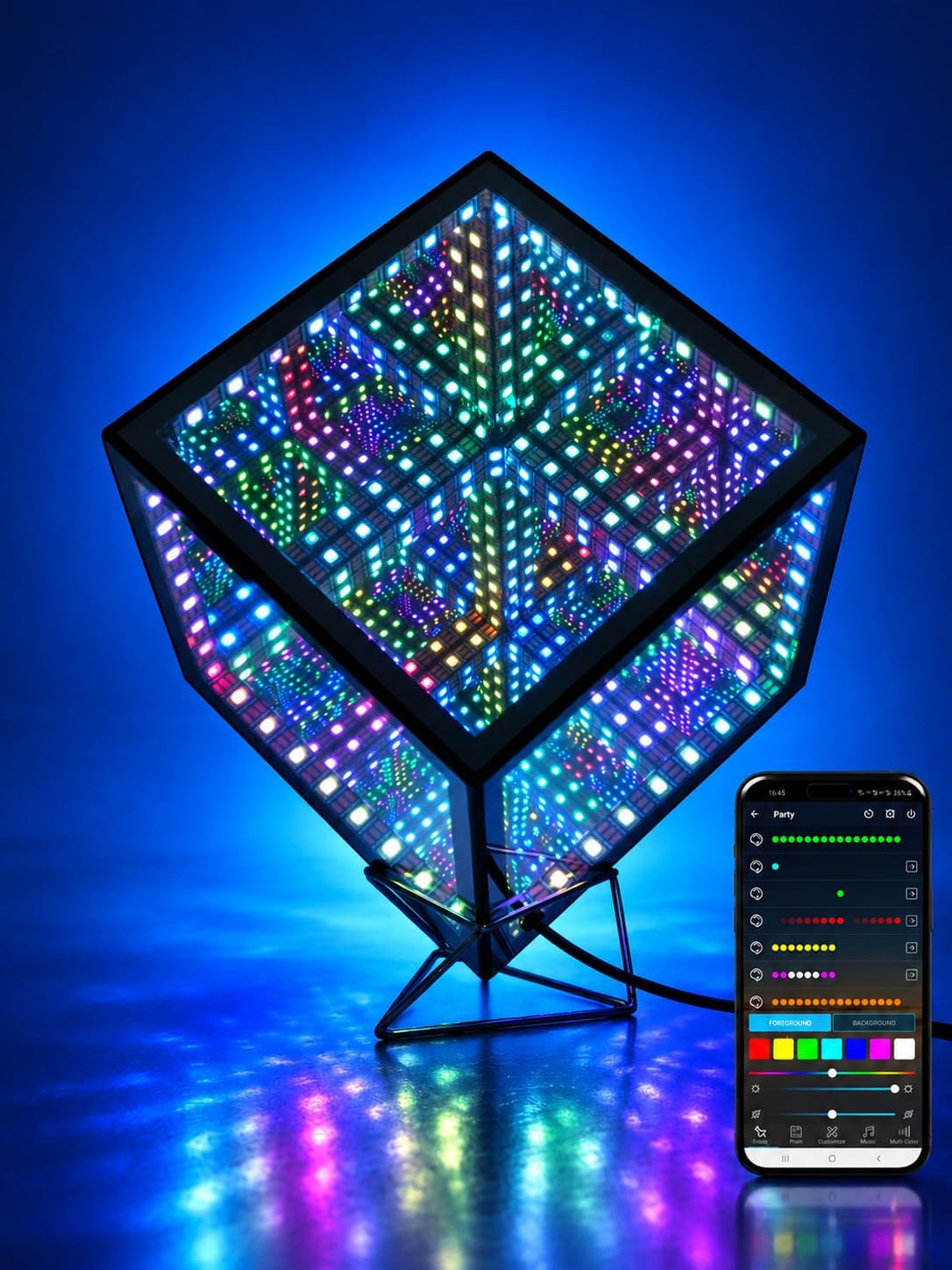 Heepulor Infinity Mirror Hyper Cube - Lámpara de mesa, luz de humor...
