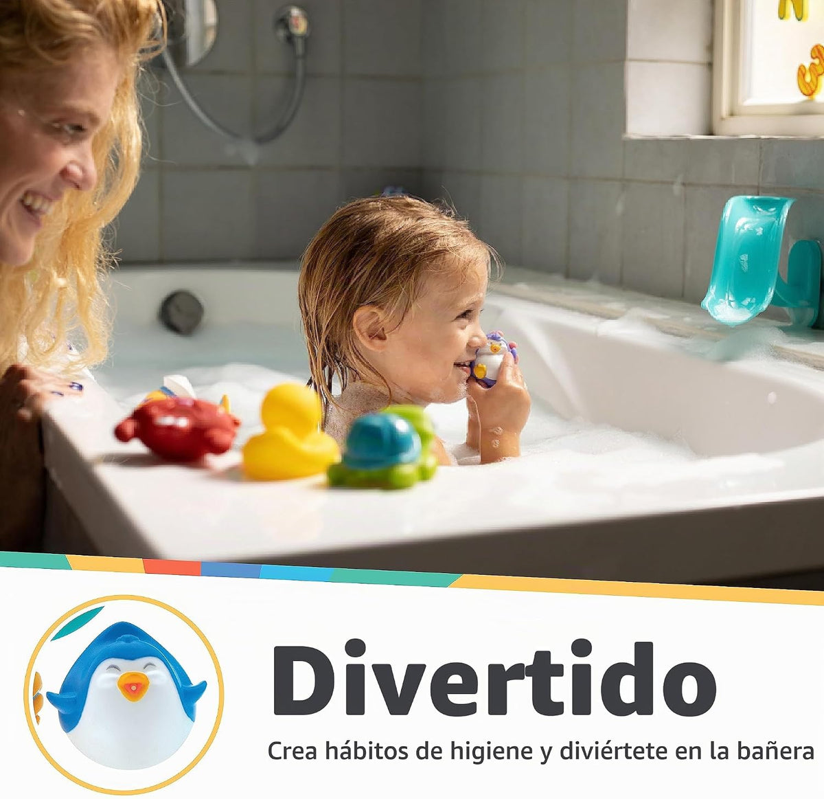 Nuby Penguin Slide - Juego de juguetes de baño con 4 chorros de bañ...