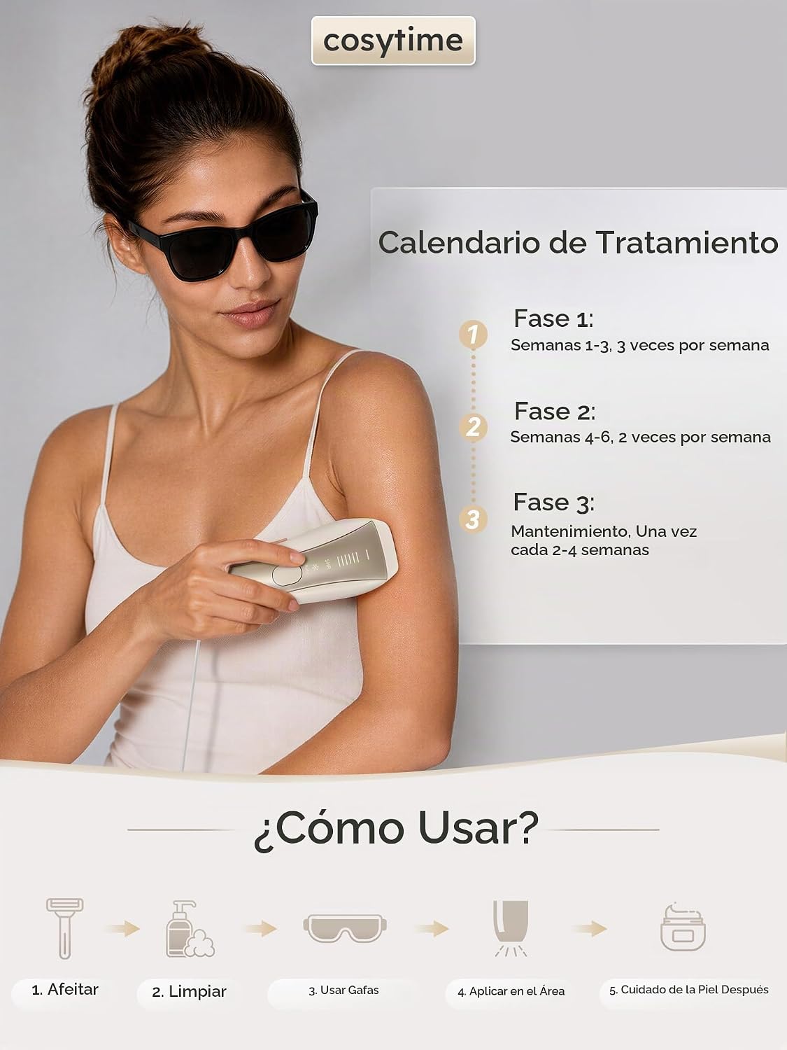 Cosytime Depilación láser IPL para mujeres y hombres, dispositivo d...