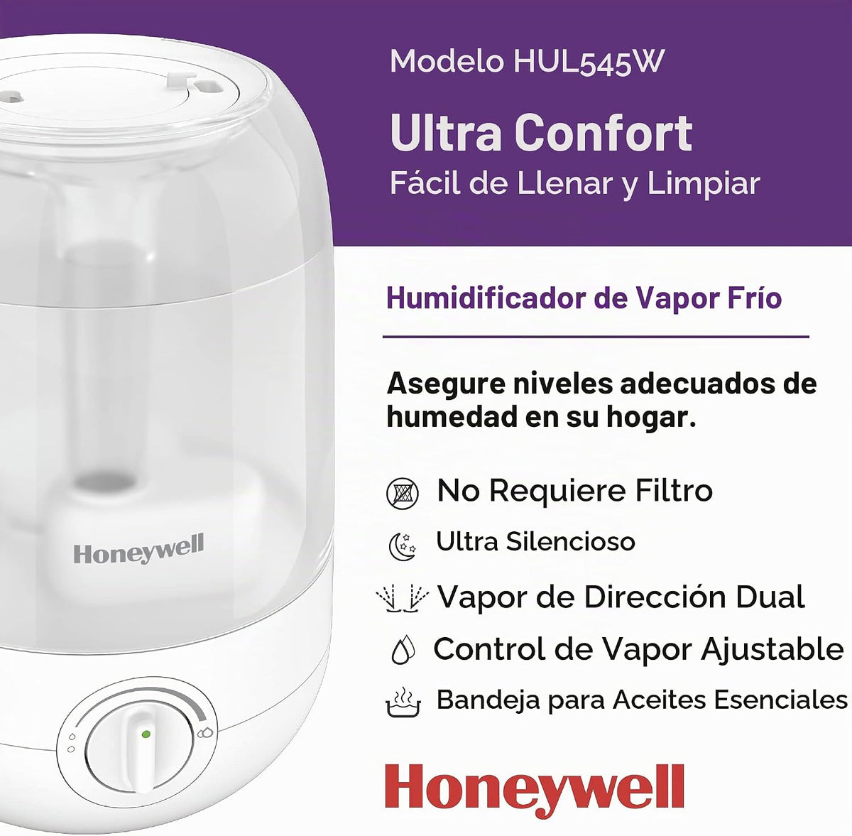 Honeywell Humidificador de niebla fría Ultra Comfort, tanque de 1 g...
