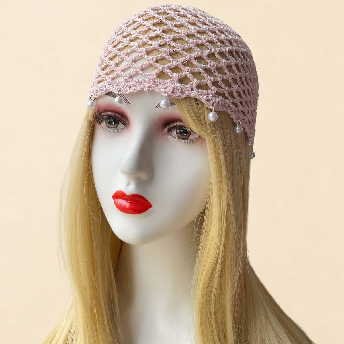 Qkxbxk Gorro de punto hueco con lentejuelas y perlas para mujer, es...