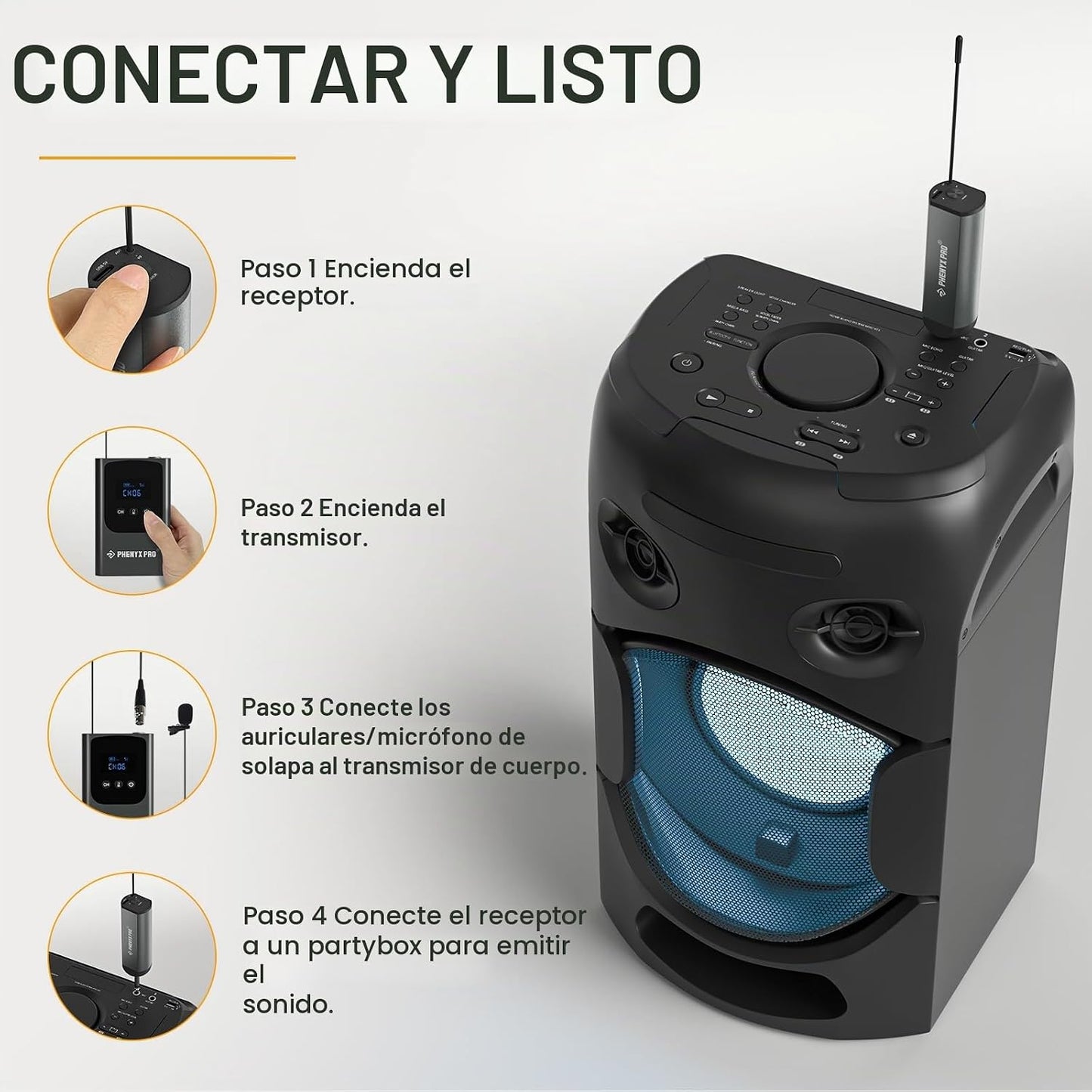 Phenyx Pro Sistema de micrófono inalámbrico digital dual, mini rece...