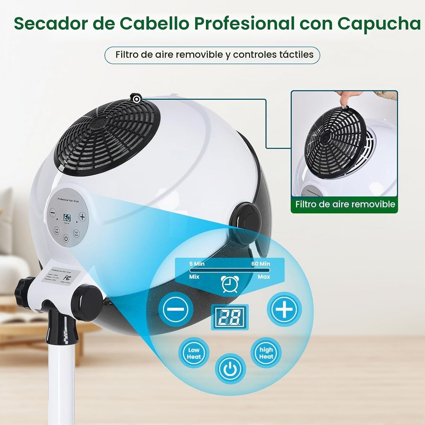 Chetunju Secador de pelo con capucha, secador de pelo vertical con...