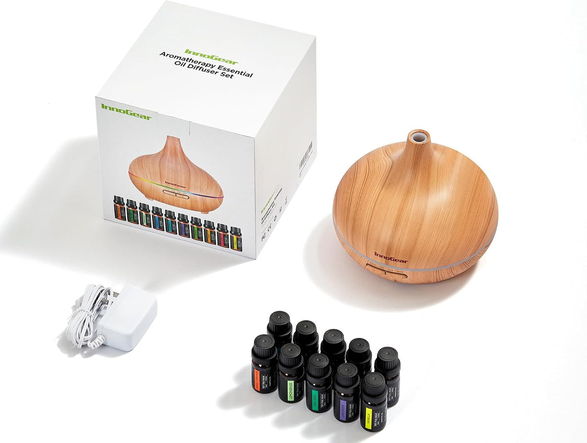 InnoGear - Difusor de aromaterapia y set de 10 aceites esenciales,...
