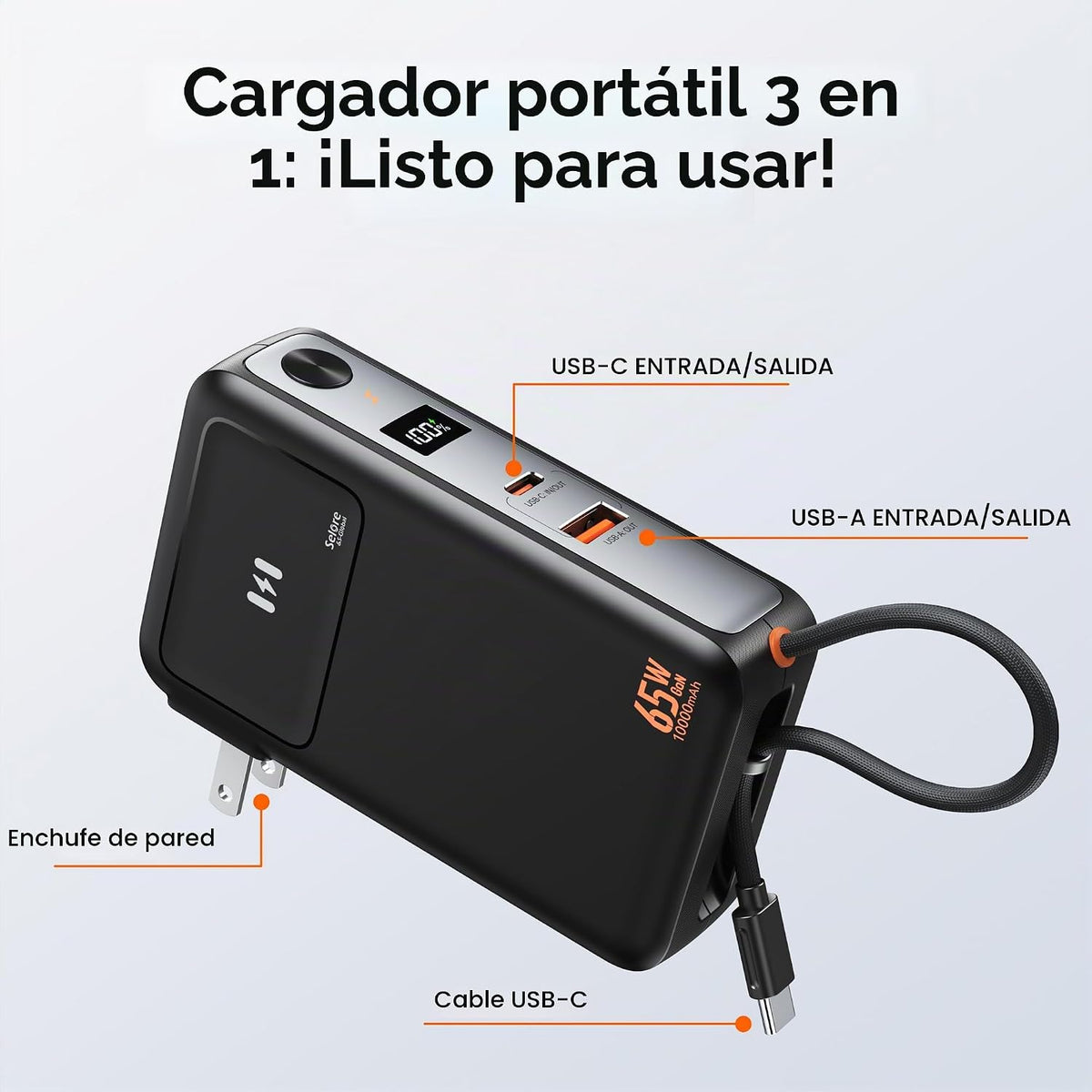 Selore&amp;S-Global - Cargador de teléfono portátil 3 en 1 con ench...