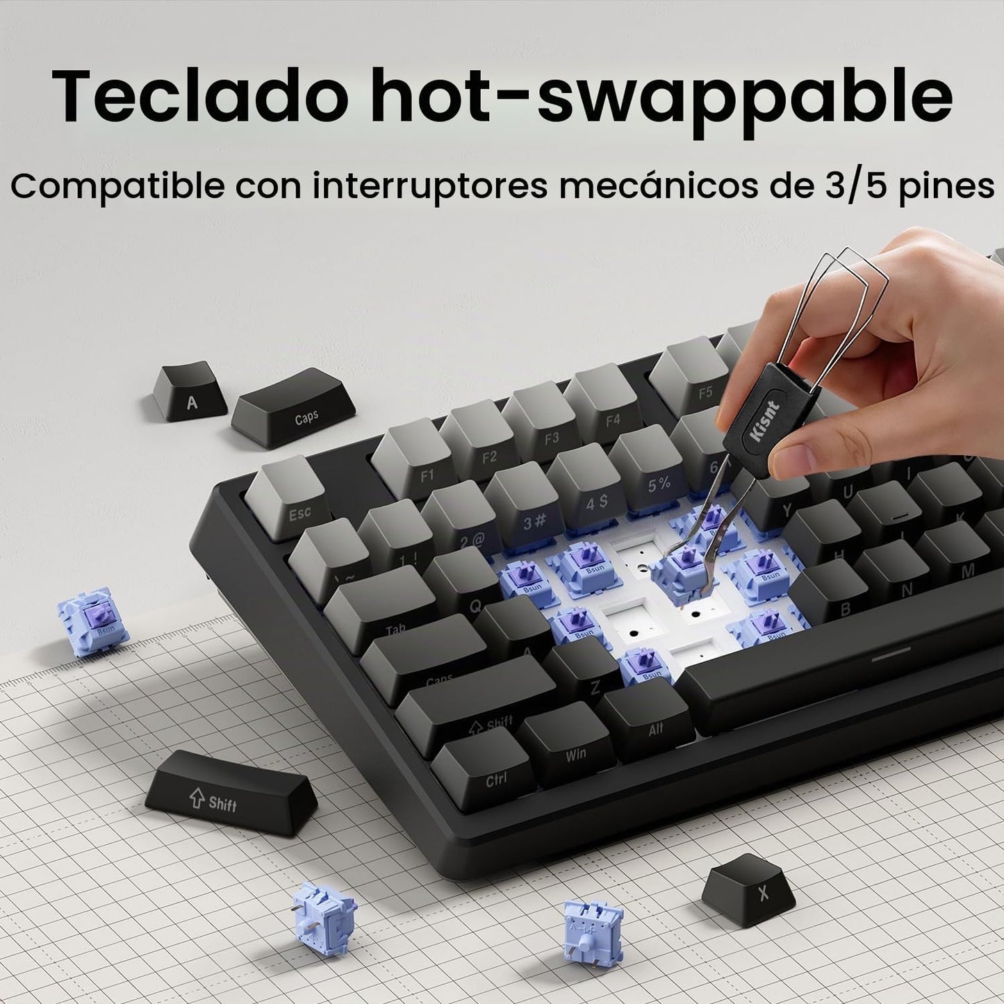 Teclado mecánico inalámbrico, sonido cremoso montado en junta, Blue...