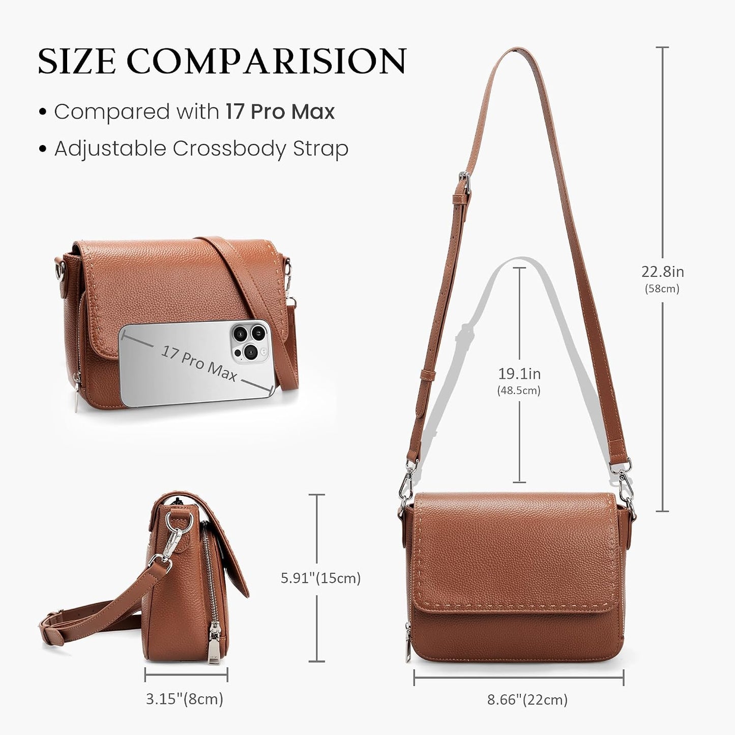 befen Bolsos cruzados de cuero genuino para mujer, bolso mediano co...