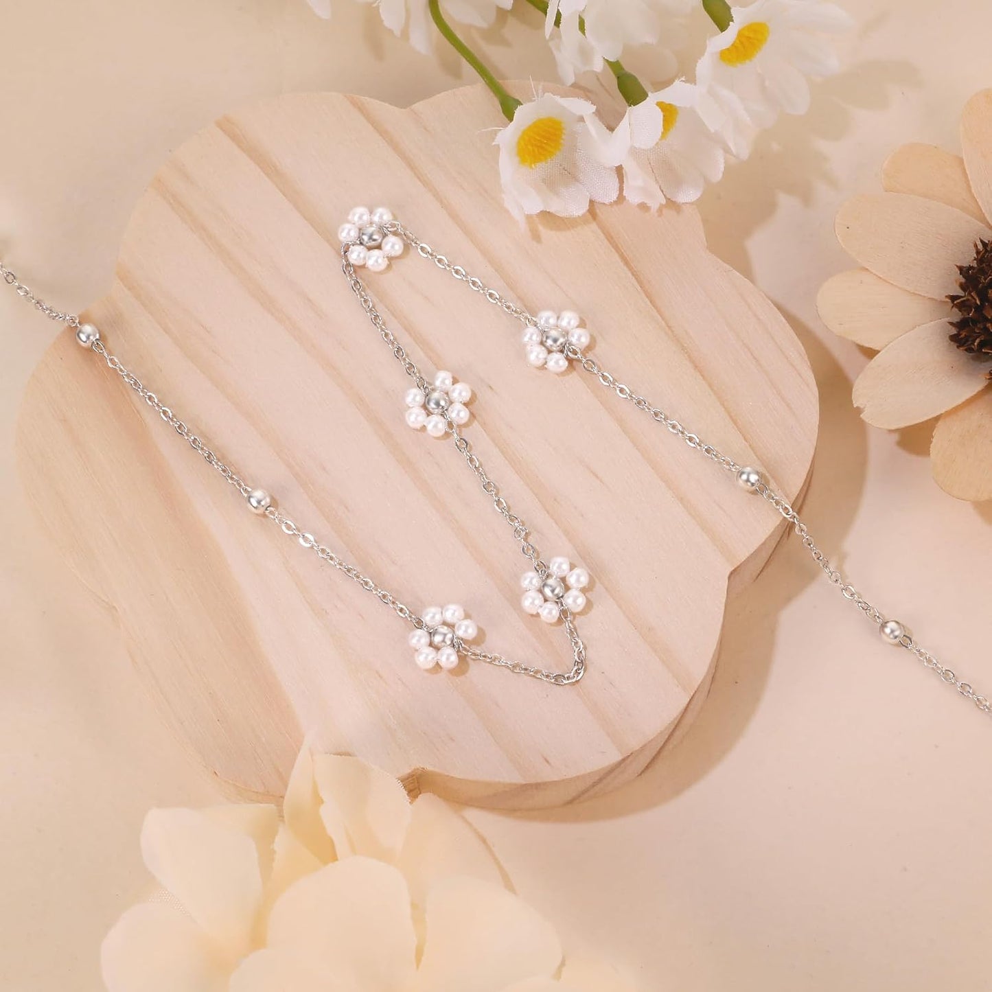 SmileBelle Collares de perlas, gargantilla de perlas de margarita p...