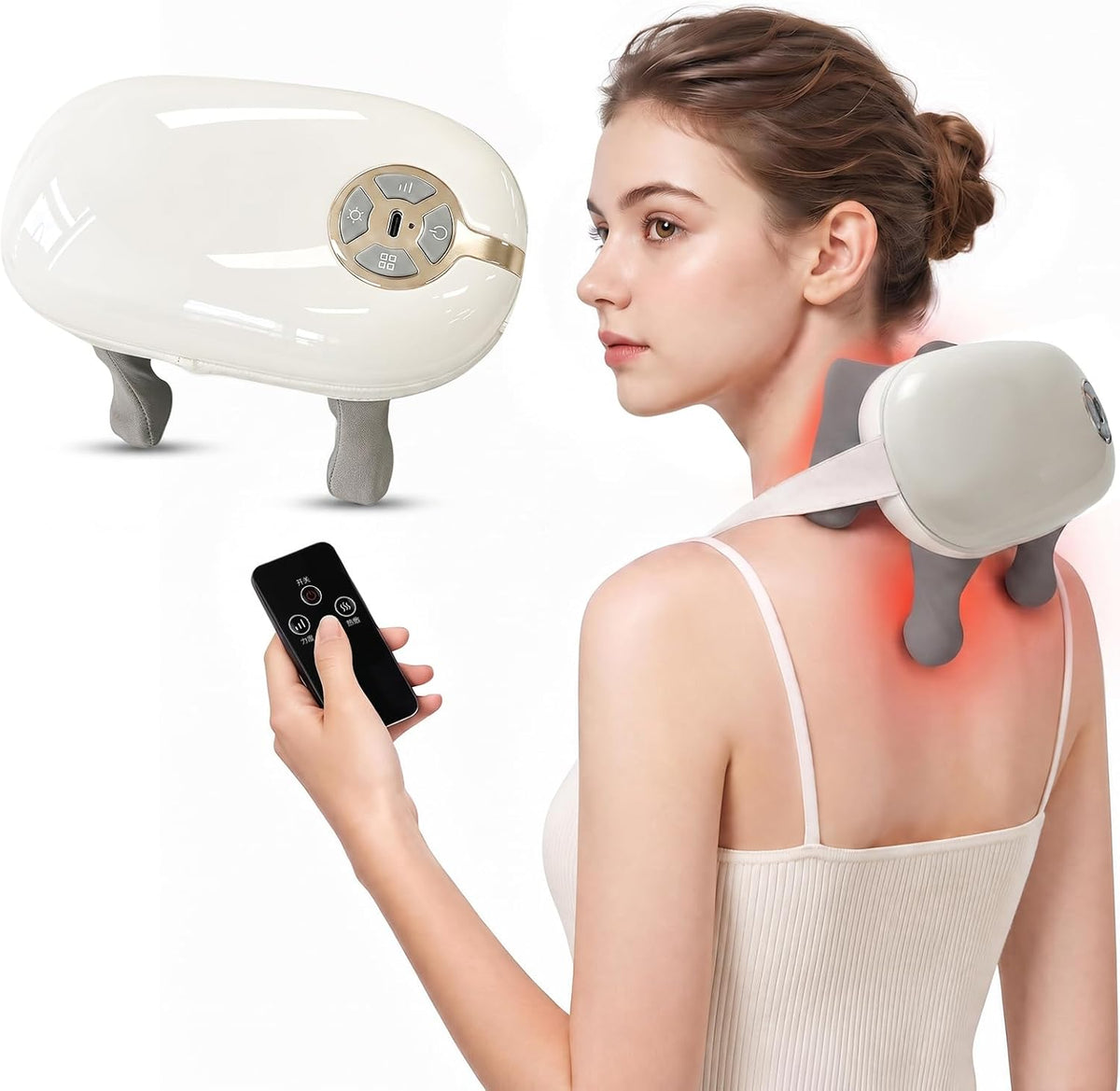 Omnaqiky Masajeador de cuello Shiatsu inalámbrico con correas de ca...