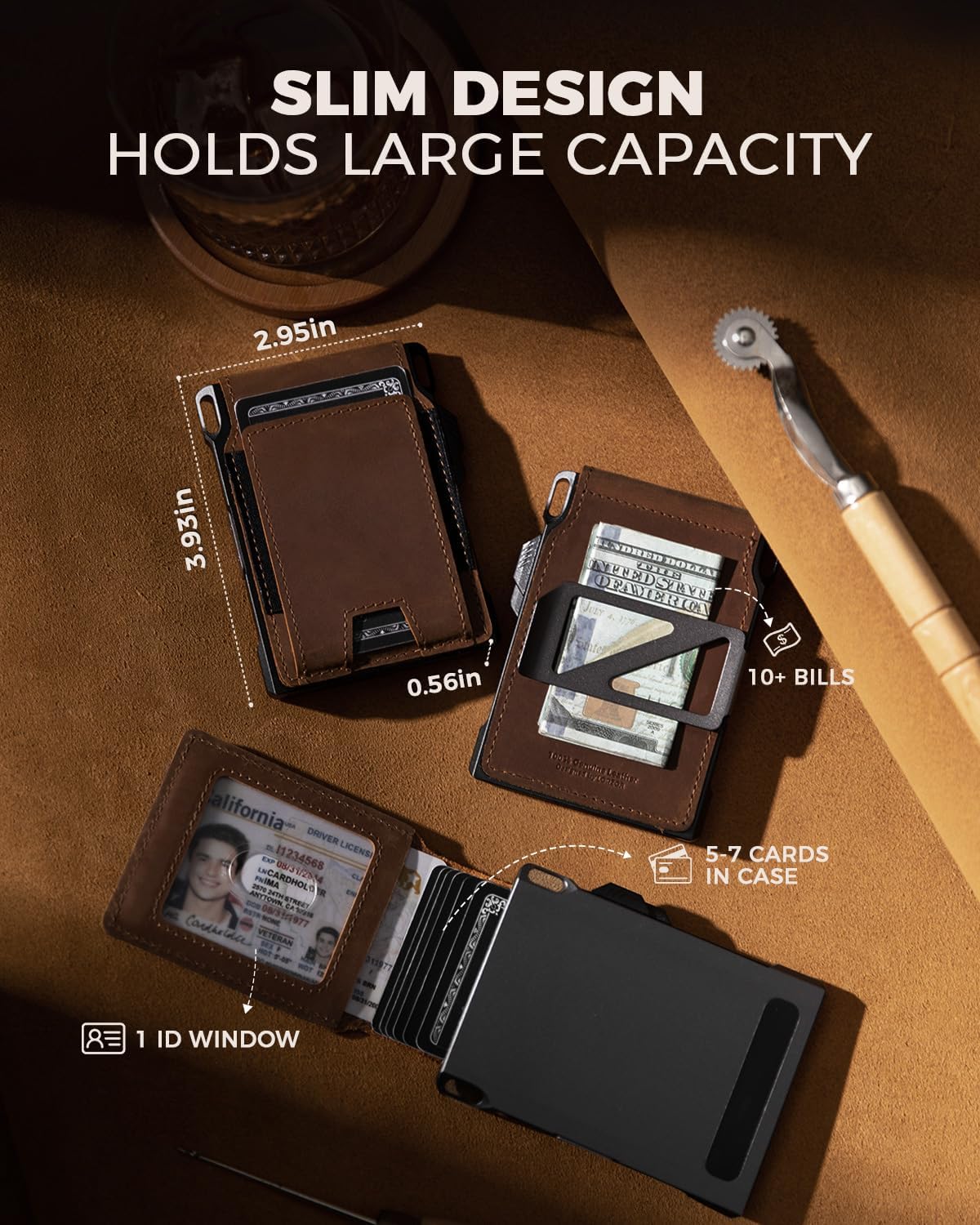 LORZOR Cartera táctica de piel auténtica para hombre, tarjetero des...
