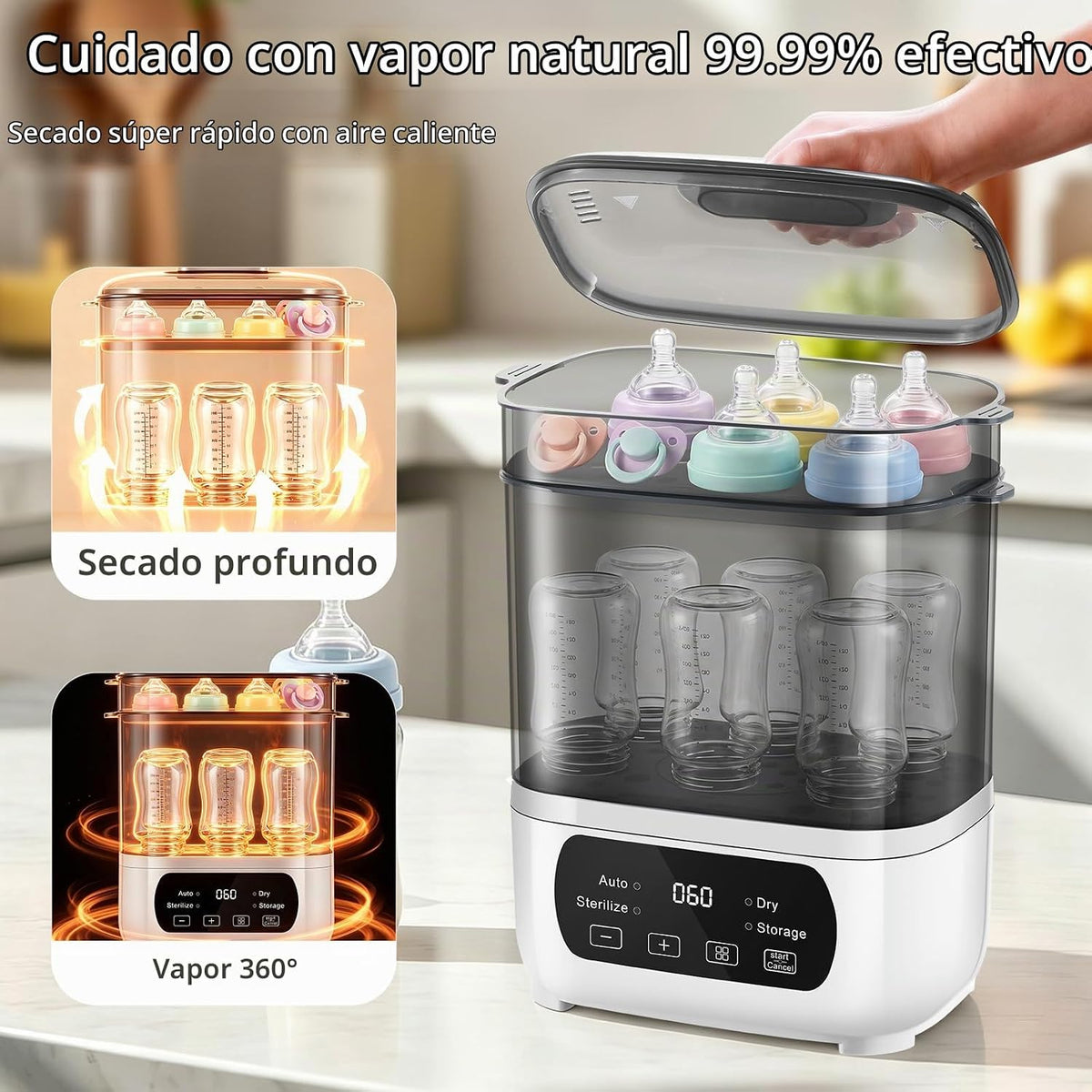 AMZBABYCHEF Esterilizador y secador de biberones eléctrico, esteril...