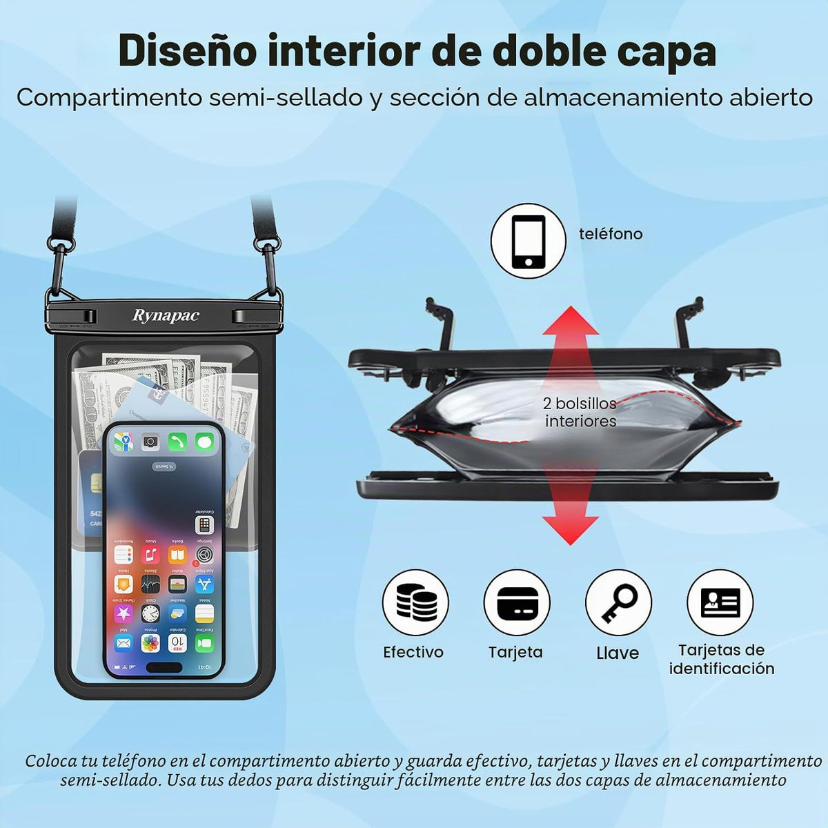 Rynapac Bolsa grande impermeable para teléfono de hasta 10 pulgadas...