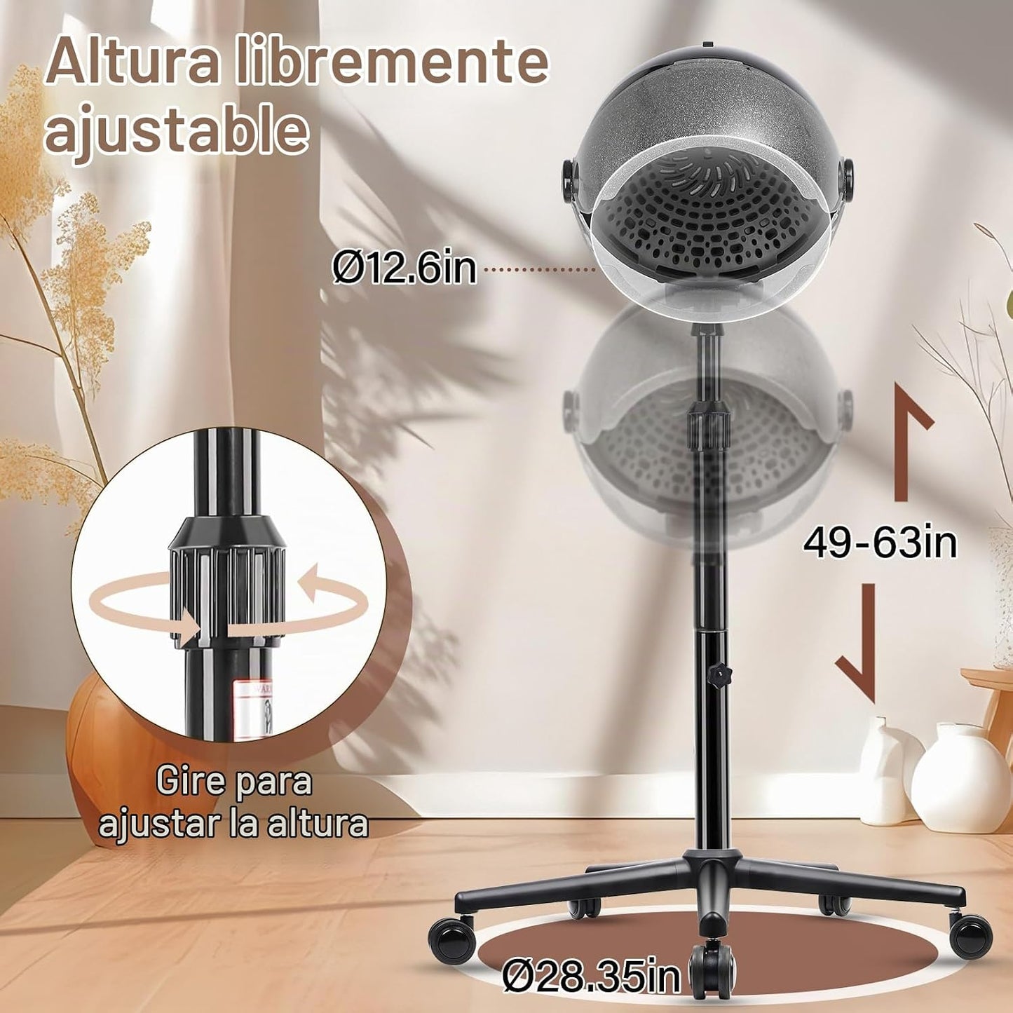 Secador de pelo con capucha con ajuste de tiempo, controles táctile...