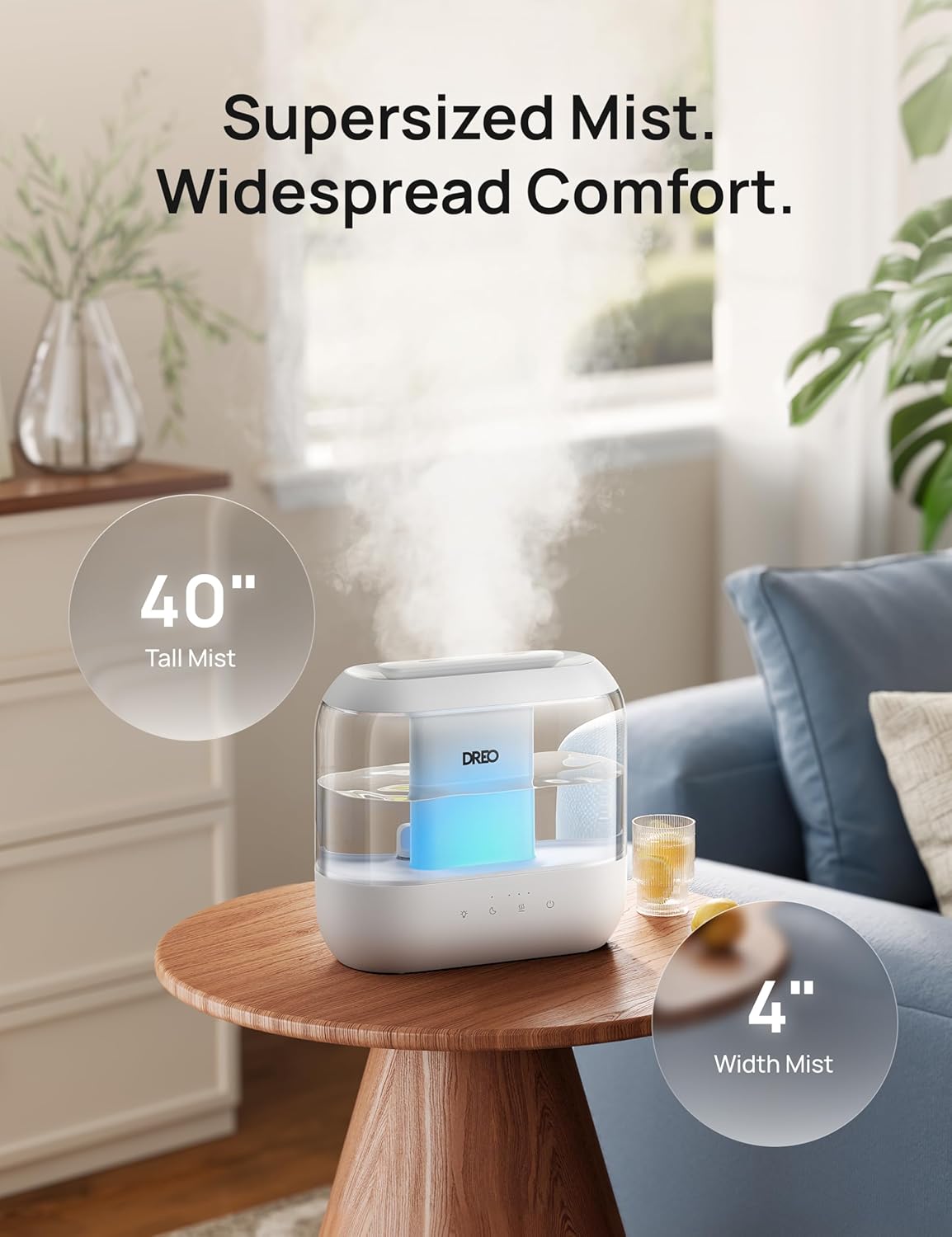 Dreo Humidificadores para dormitorio, llenado superior de 4L para h...