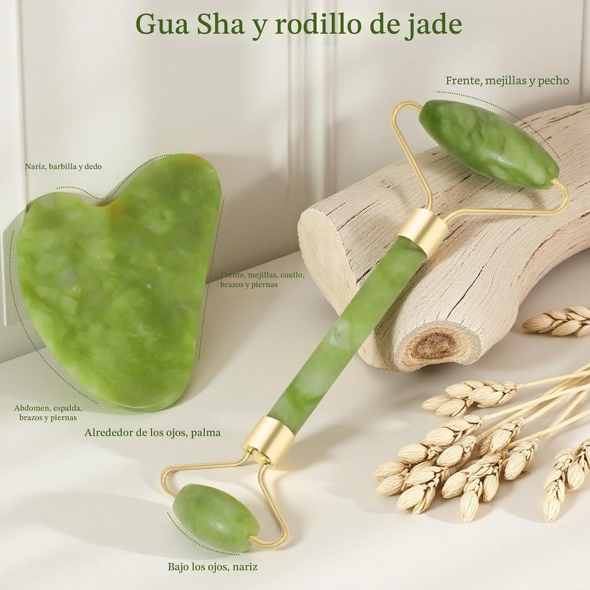 Real Perfection Juego de herramientas faciales Gua Sha con rodillo...