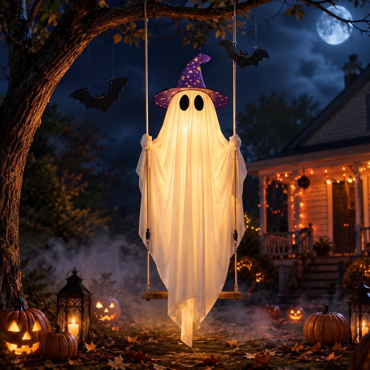 Decoración de fantasma de Halloween con murciélago y sombrero – Fan...