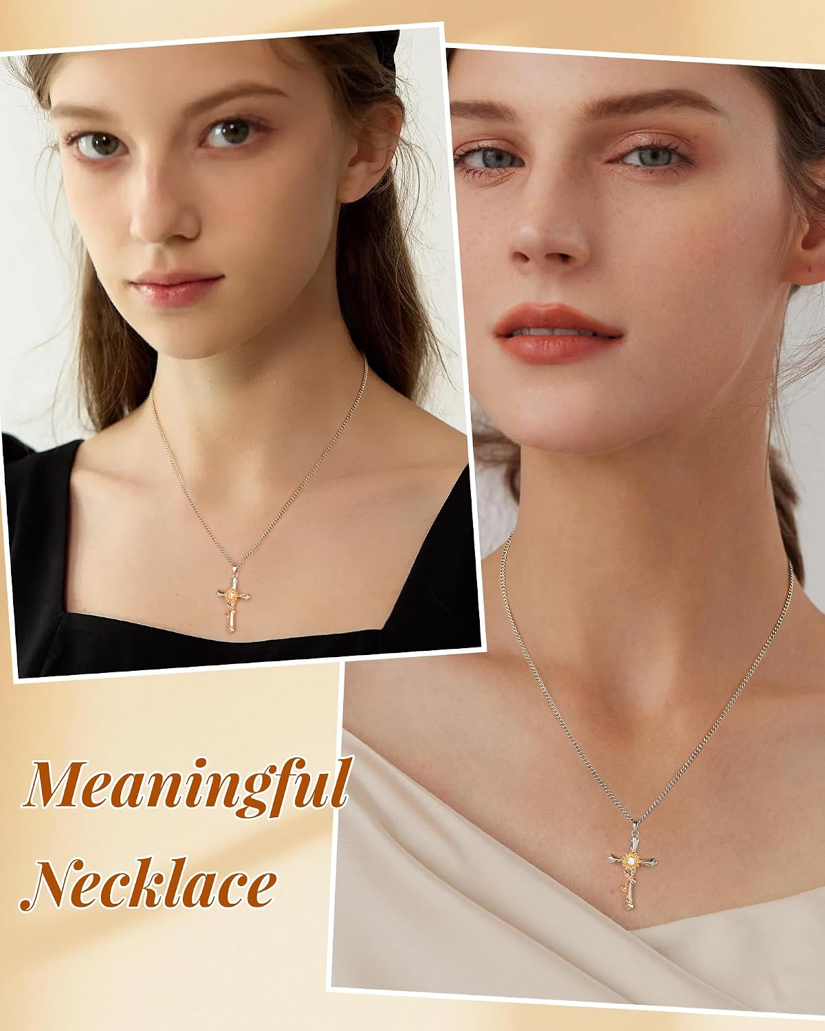 Collar de cruz ACECHA para mujer | Collar colgante de fe de plata c...