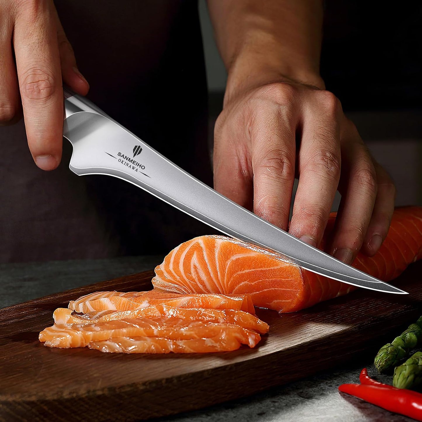 SANMEIHO Cuchillo de filete de 7 pulgadas, cuchillo afilado de pesc...