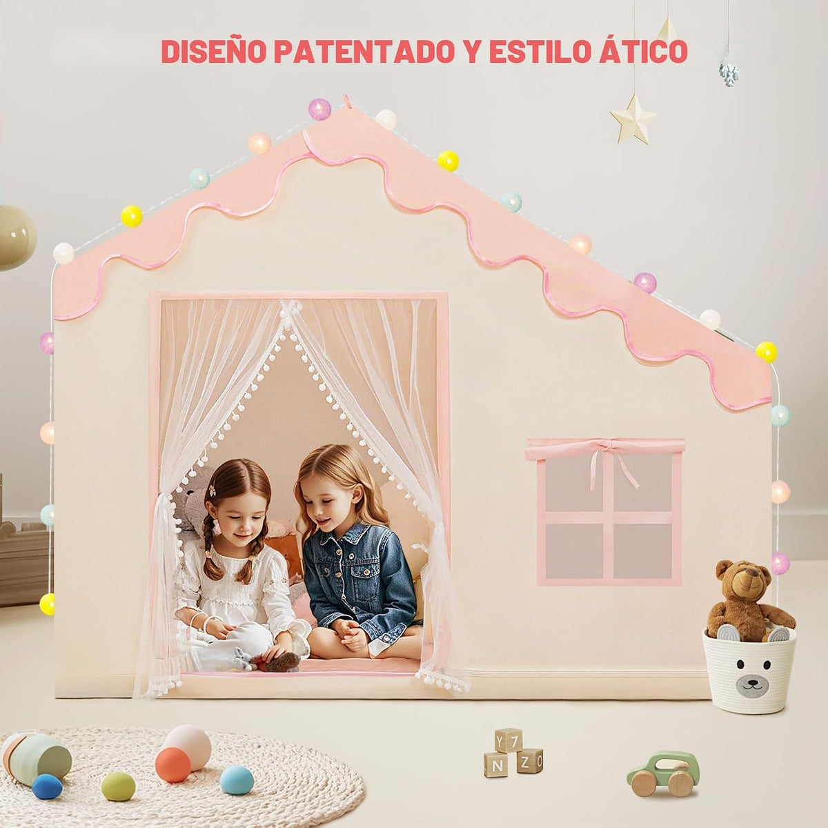 PIIKAGO Tienda de campaña para niños con alfombrilla y luces de bol...