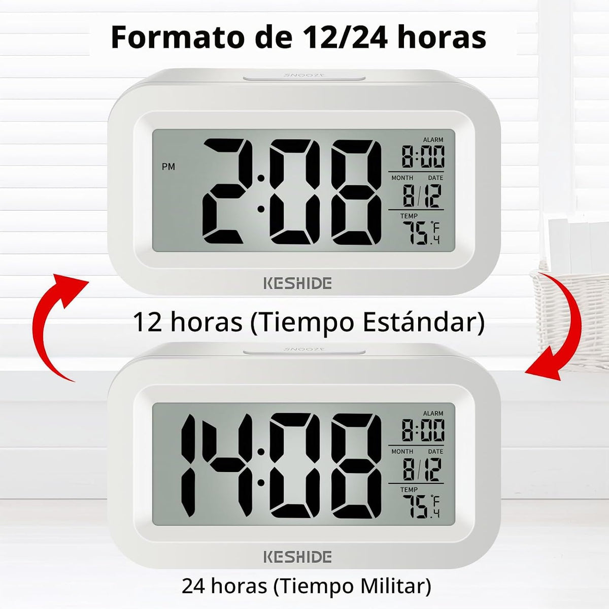 KESHIDE Reloj despertador digital de viaje, funciona con pilas, con...
