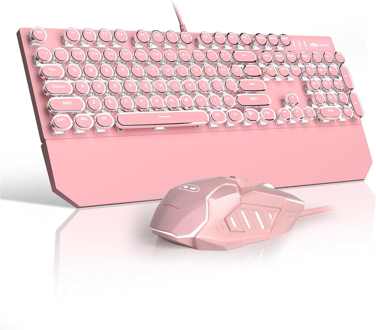 Combo de teclado y mouse estilo máquina de escribir rosa retro, bon...