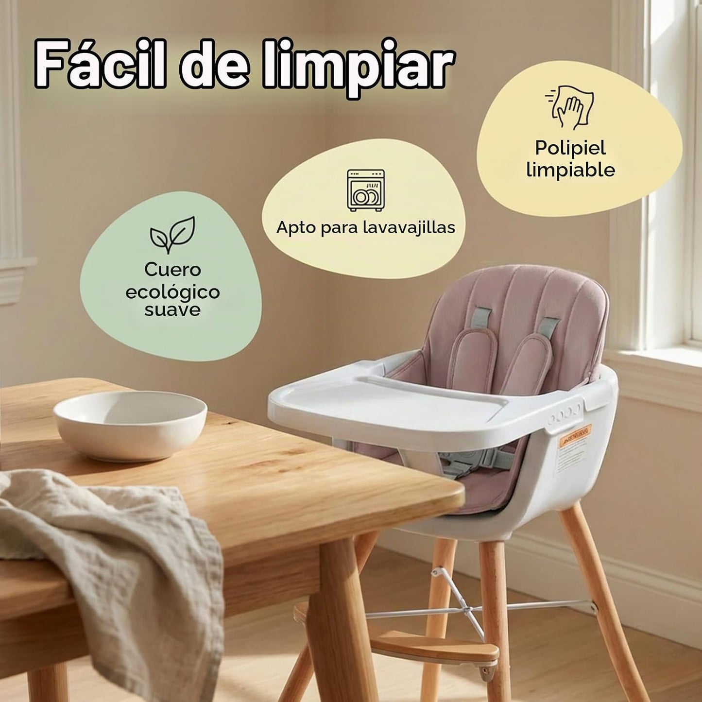 Mallify Silla alta de madera 3 en 1, sillas altas convertibles para...