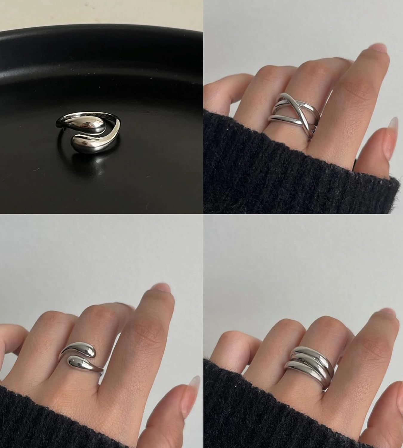 YEEZII Anillos Gruesos de Oro para Mujer Sin Deslustre, Anillo de P...