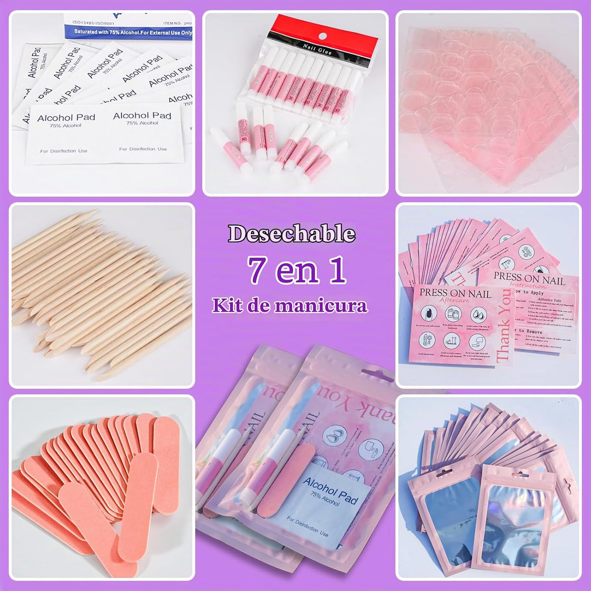 Kits de suministros de uñas desechables (350 piezas, 50 unidades, c...