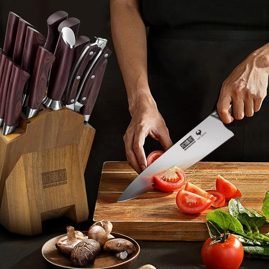 HOSHANHO Juego de 18 cuchillos de cocina, cuchillos de chef afilado...