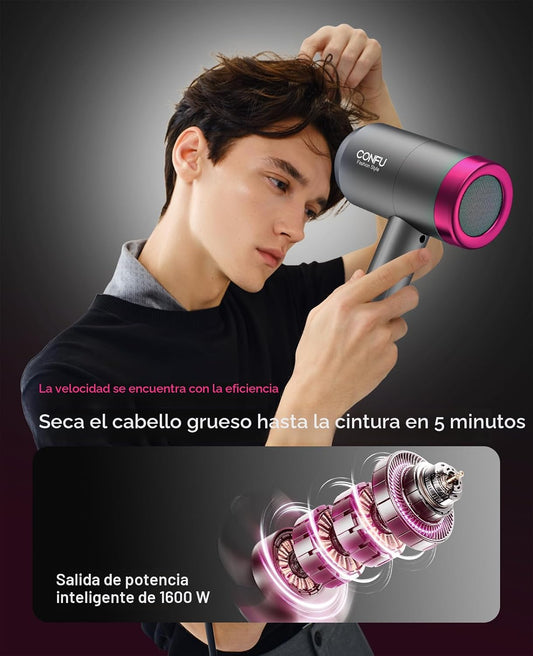 CONFU Secador de pelo iónico de 1600 W, portátil, ligero, de secado...
