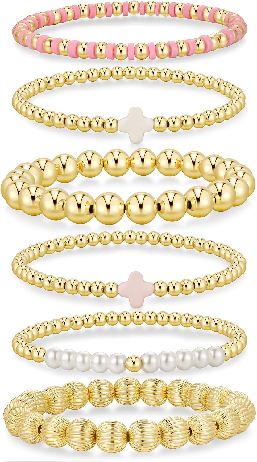 Yoosteel Juego de pulseras de cuentas de oro para mujeres, adolesce...
