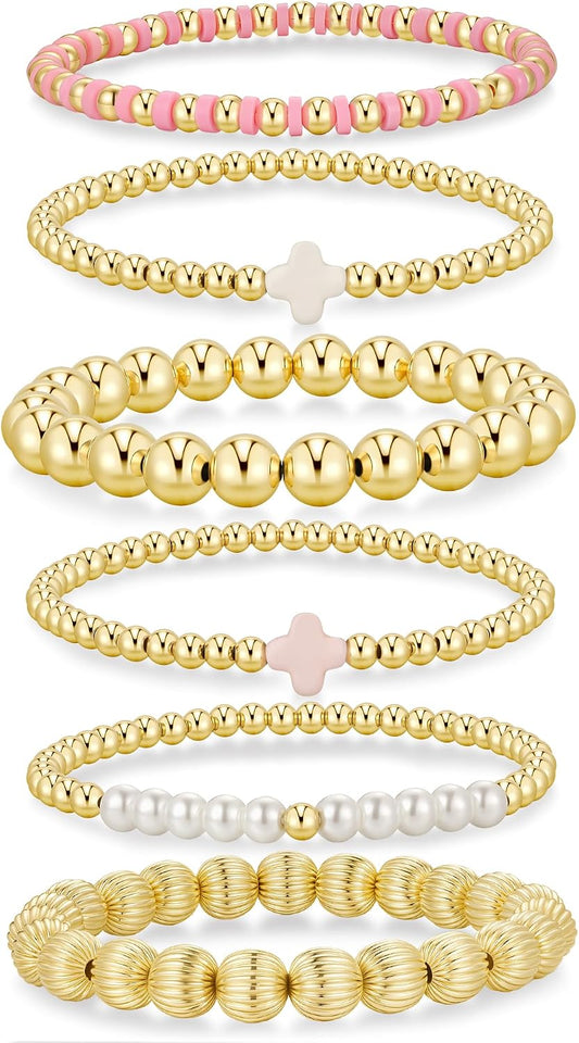 Yoosteel Juego de pulseras de cuentas de oro para mujeres, adolesce...