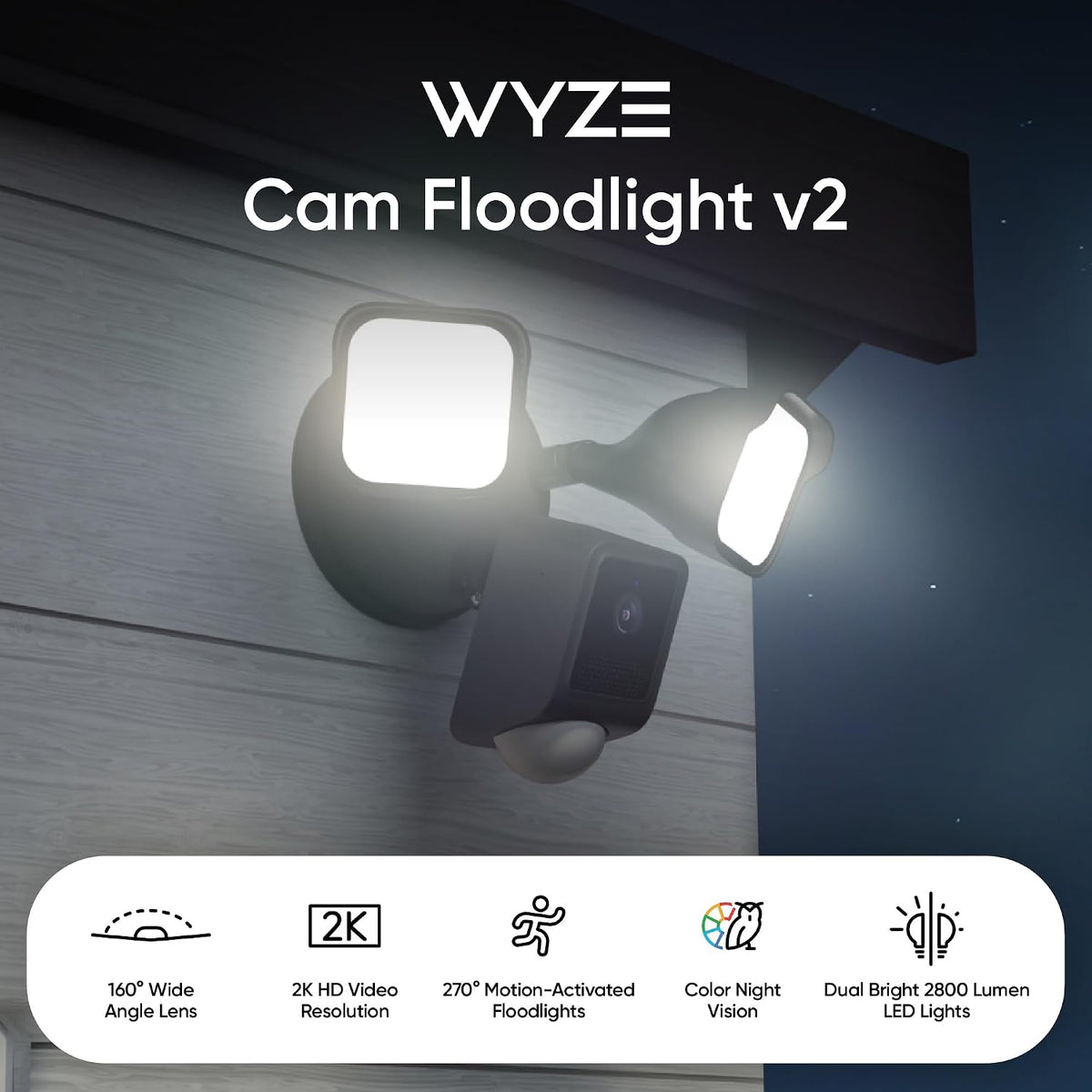 WYZE Cámara Floodlight v2, Cámara de Seguridad para Exteriores, 2K...