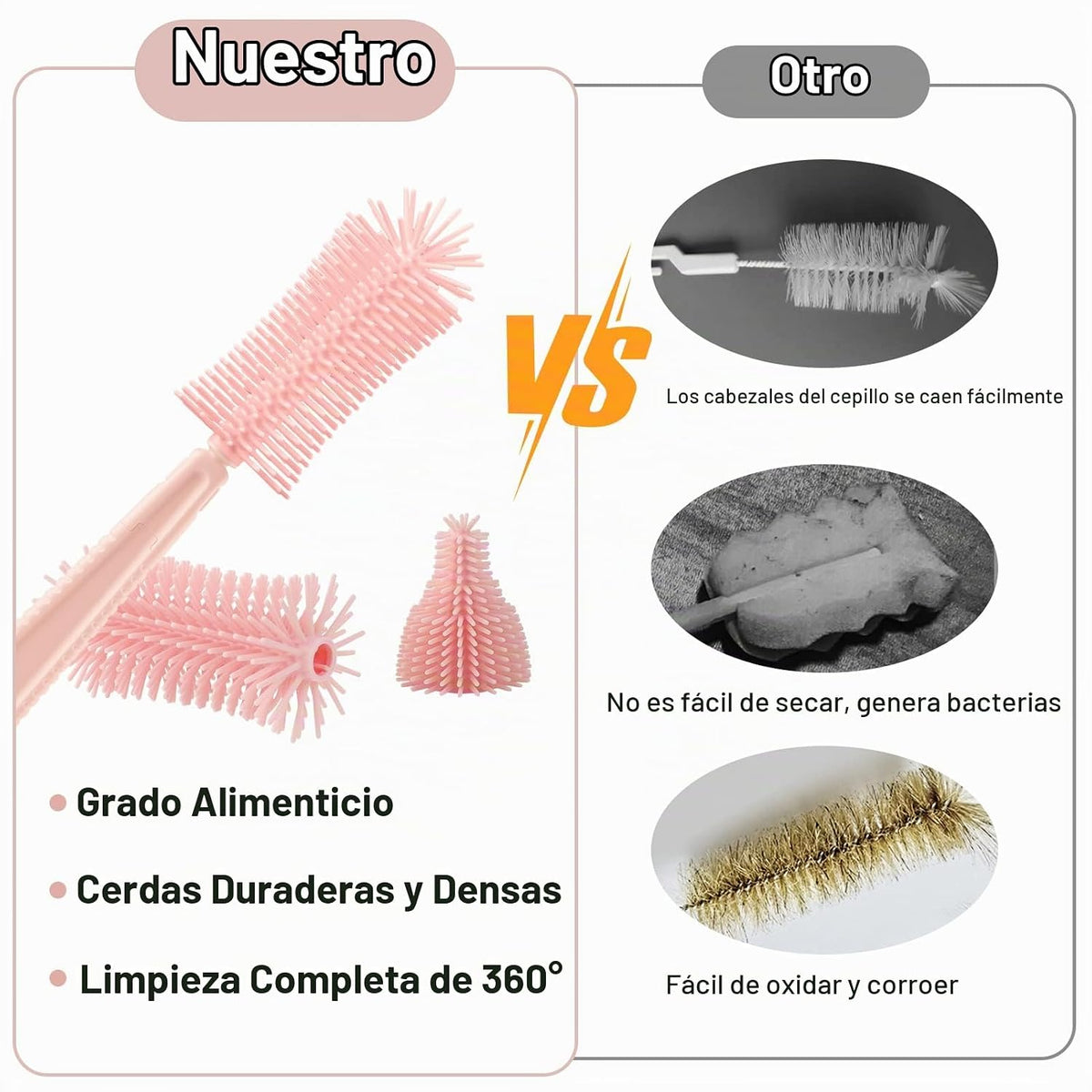 Juego de limpiador de biberones 6 en 1 con rejilla para secar, cepi...