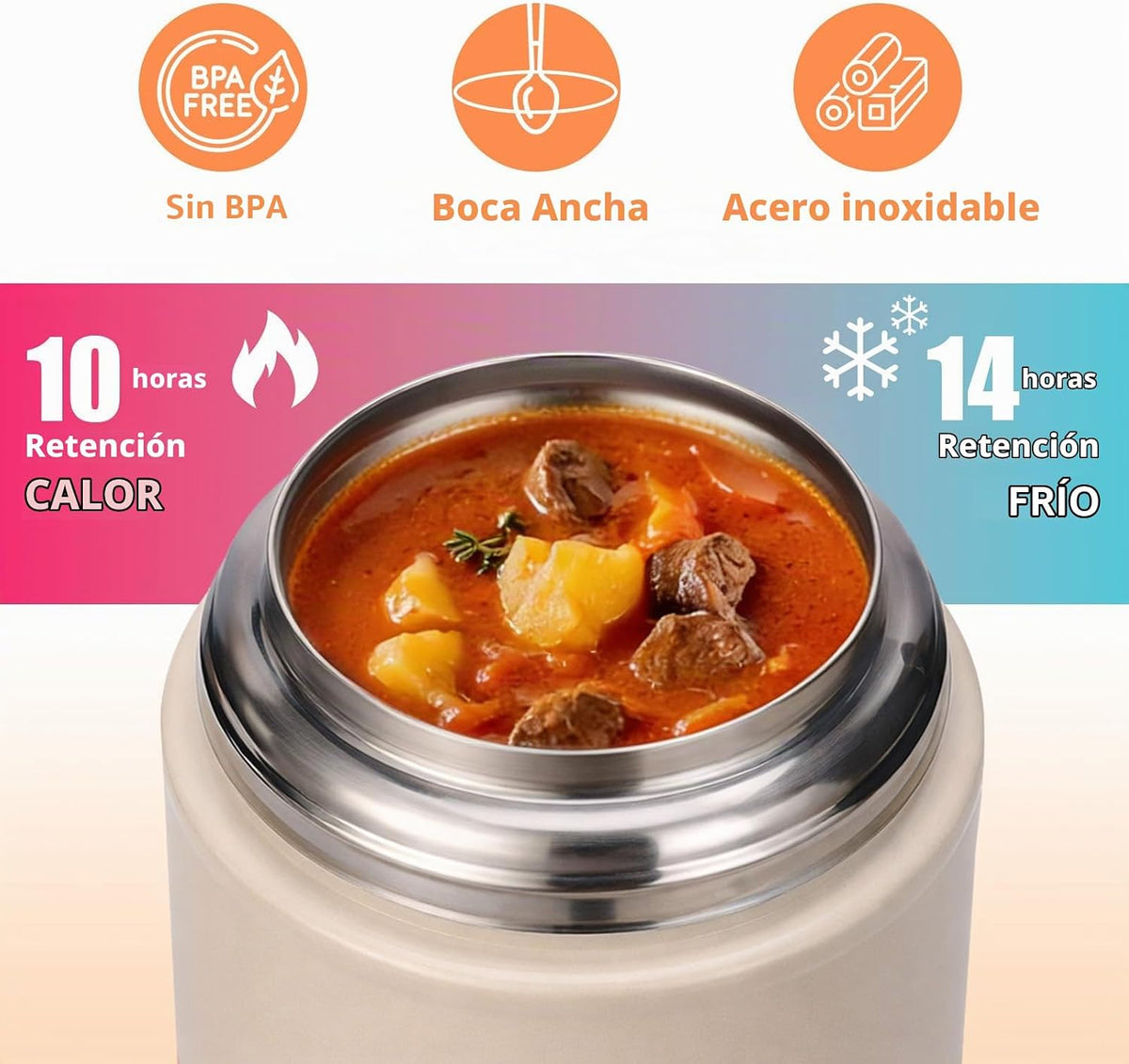 Mity rain Contenedor térmico aislado de 17oz para alimentos y bebid...