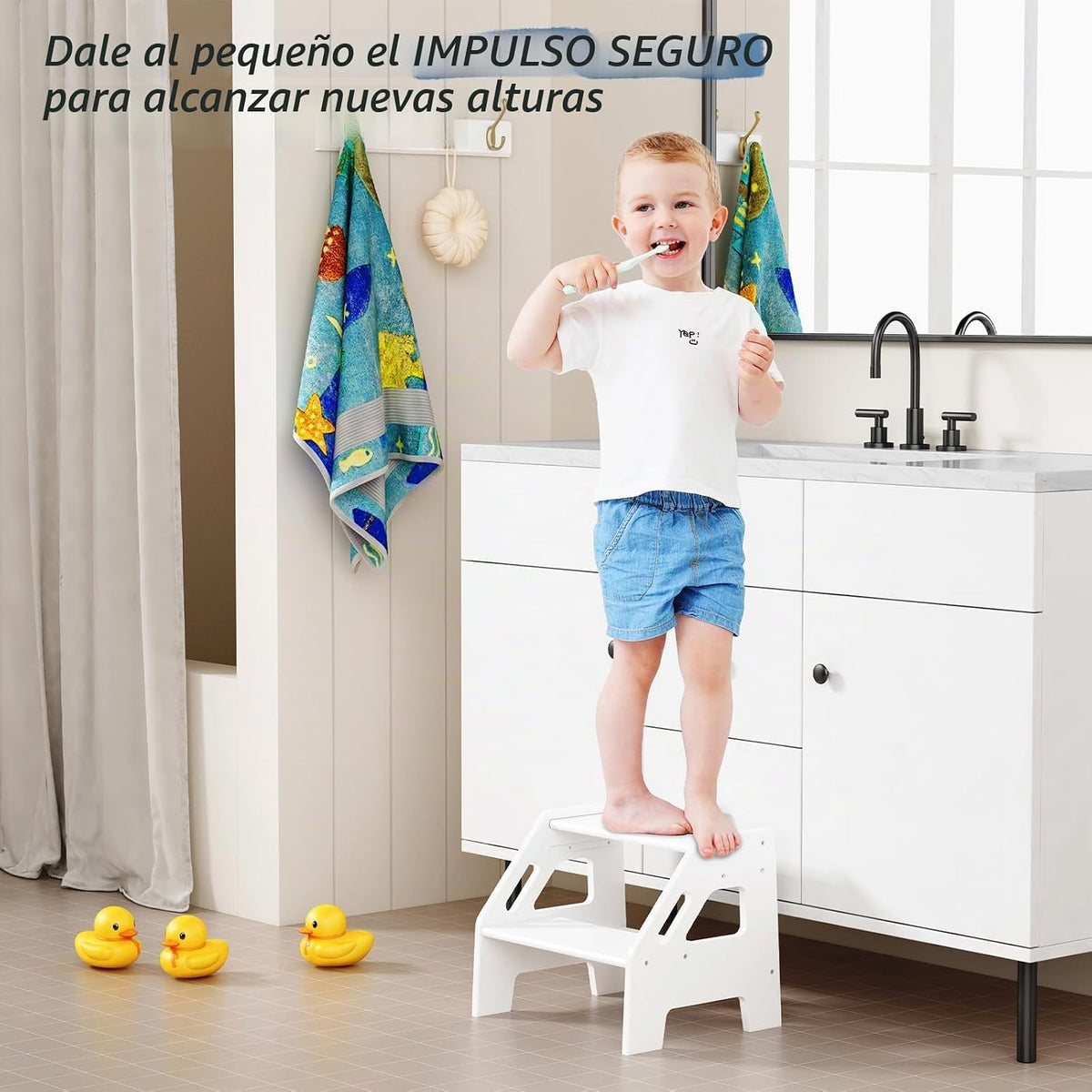 Taburete blanco de 12.6 pulgadas para lavabo de baño, taburete de 2...