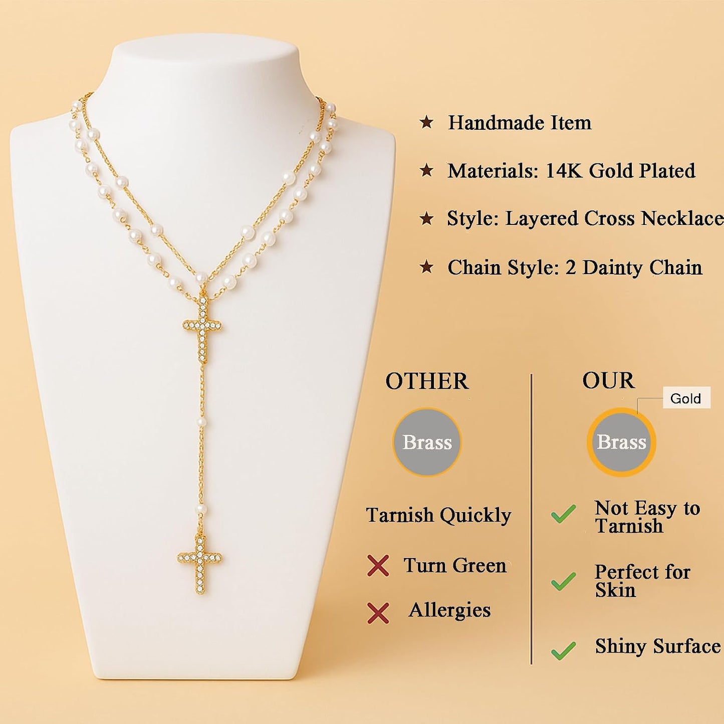 4 piezas de collares de cruz dorados en capas para mujer, modernos,...