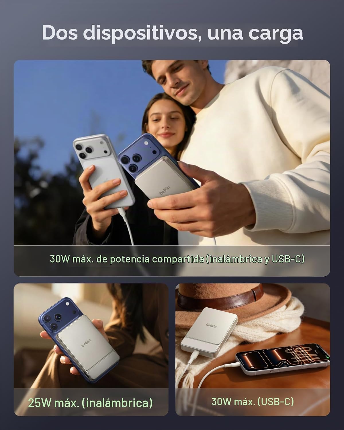 Belkin Cargador portátil, banco de energía magnético delgado de 10,...
