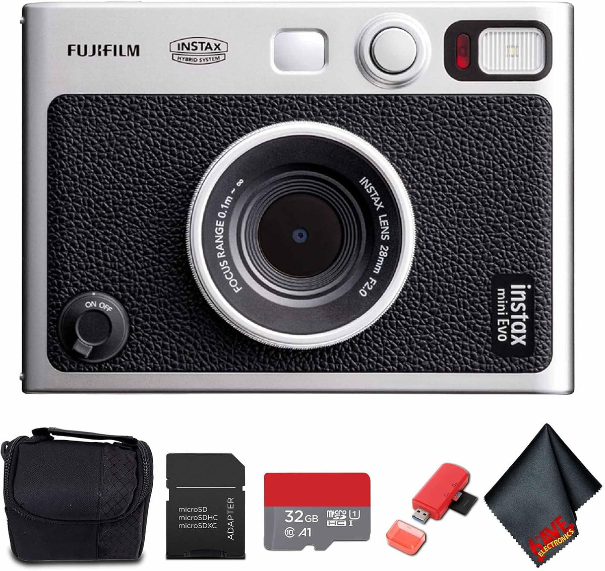 Paquete FUJIFILM INSTAX MINI EVO cámara instantánea híbrida (negra)...