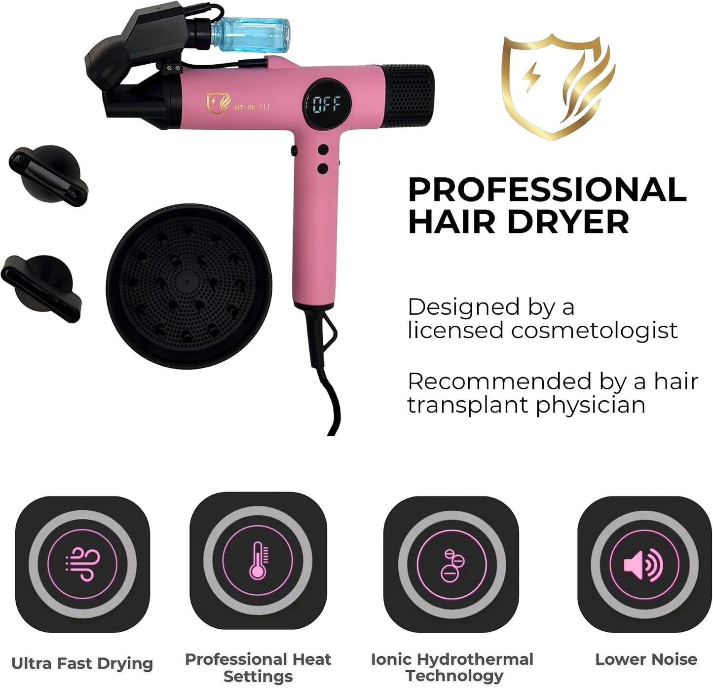 Hydra Turbo Mark 3 (rosa) Secador de pelo profesional iónico, secad...