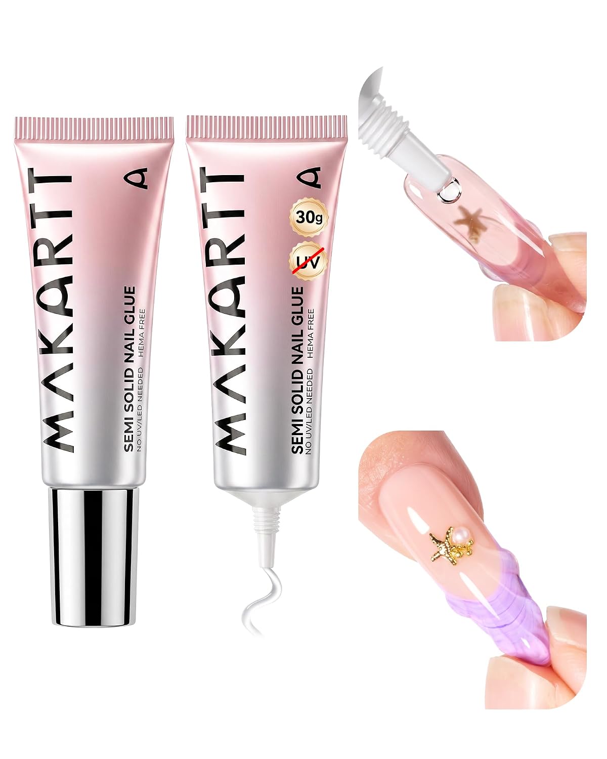 Pegamento para uñas a presión Makartt: 30 ml, 2 tubos grandes, semi...