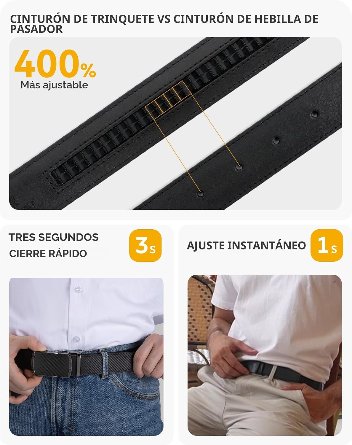 CHAOREN - Cinturón para hombre - Cinturón de trinquete de cuero de...