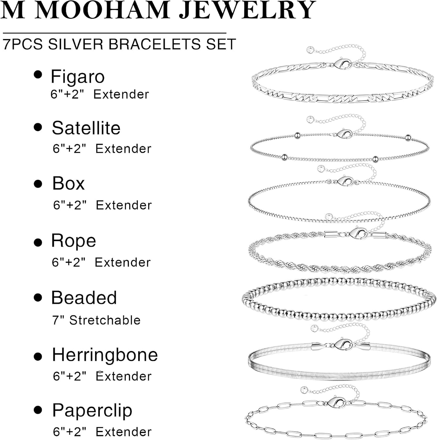 M MOOHAM Juego de 7 pulseras de oro para mujer \u2013 Juego de puls...