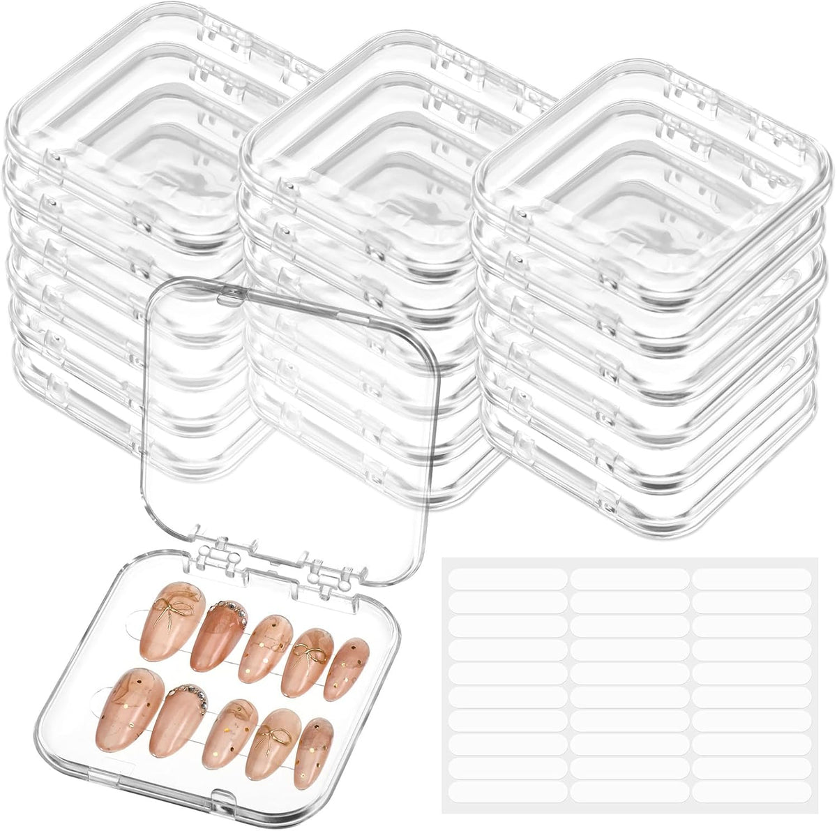 PEOVLVN Caja de almacenamiento de uñas a presión, 20 unidades, emba...