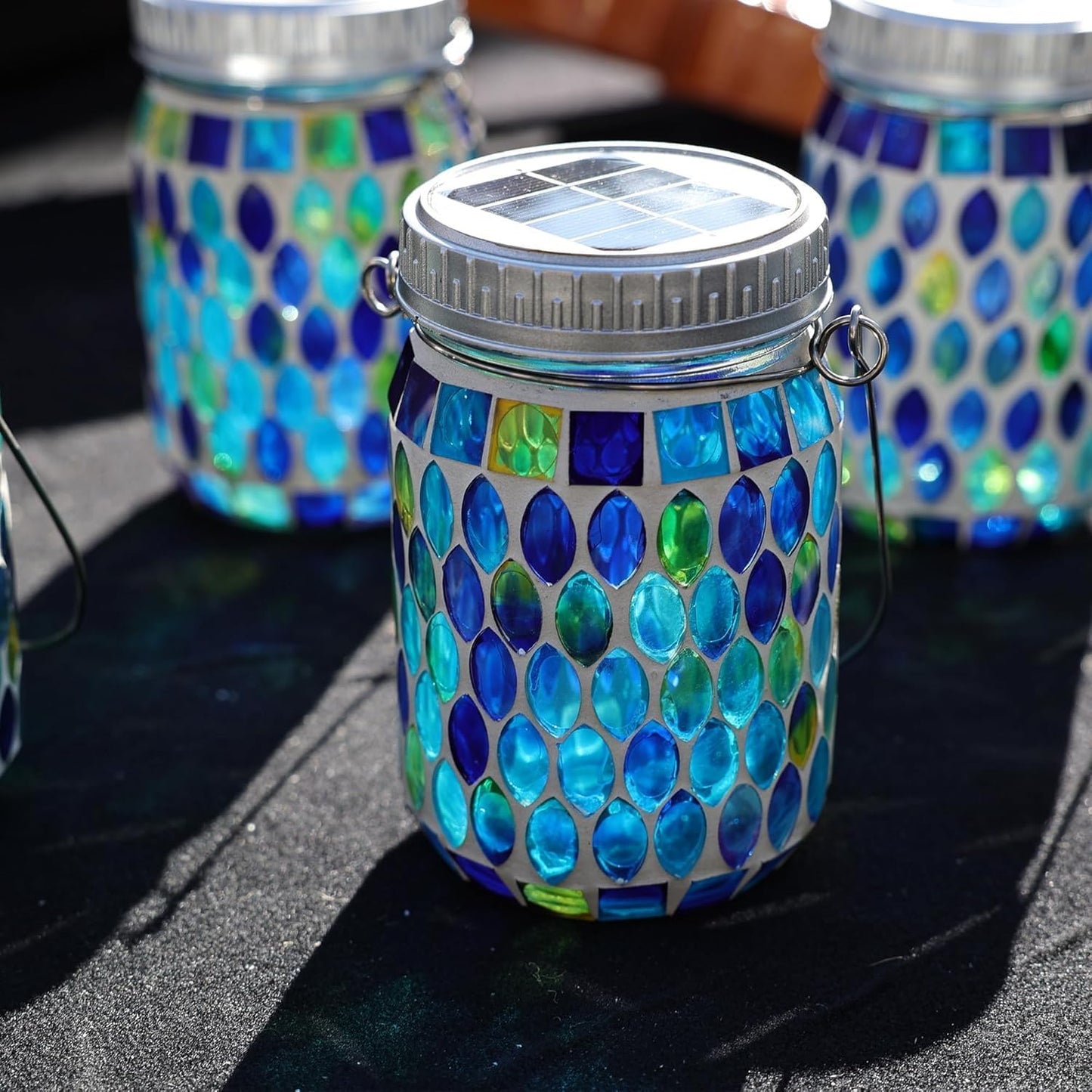 Cooo 4 paquetes de linternas de mosaico al aire libre impermeables...