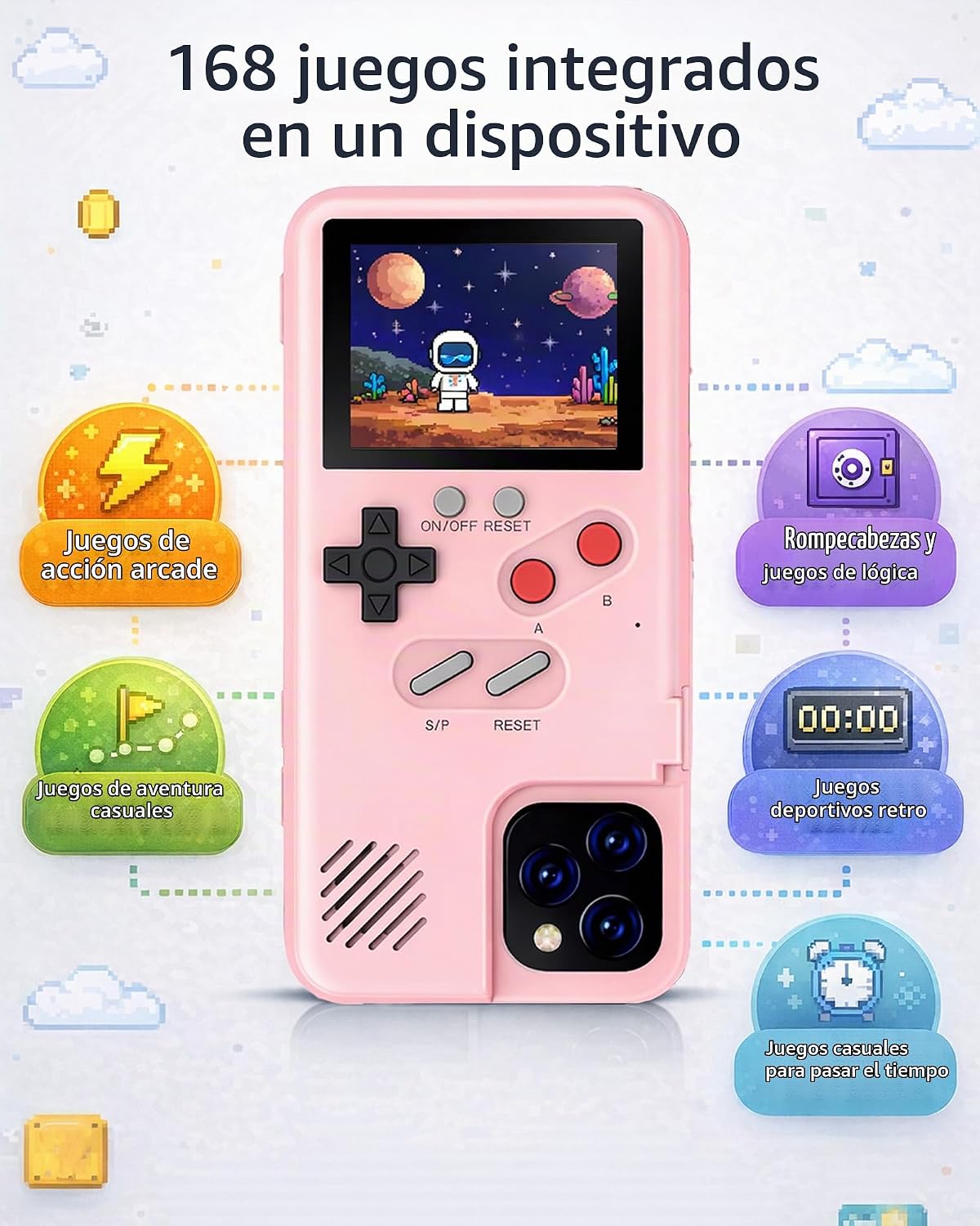 Chu9 Funda para teléfono con videojuegos, 168 juegos pequeños incor...