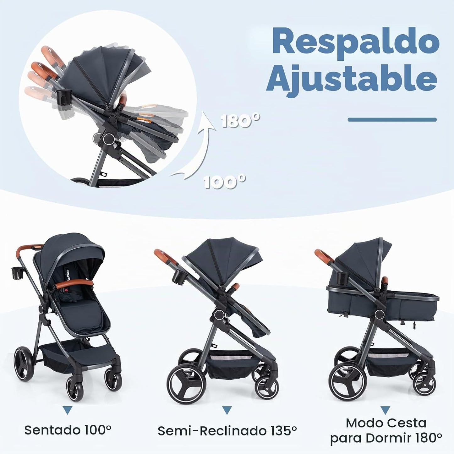INFANS Cochecito de bebé 2 en 1, cuna convertible para recién nacid...