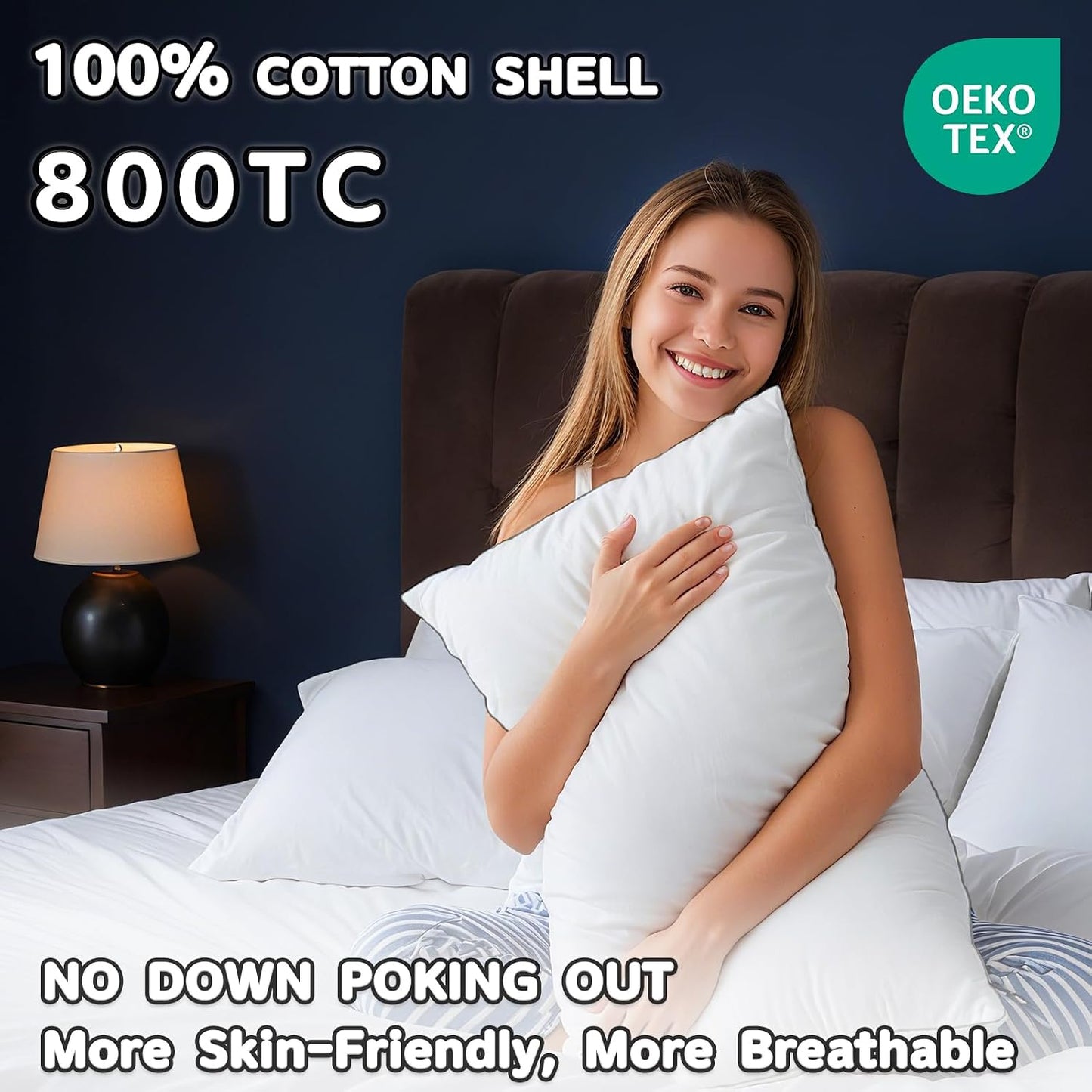 Juego de 2 almohadas de plumón de ganso canadiense, tamaño Queen, 8...