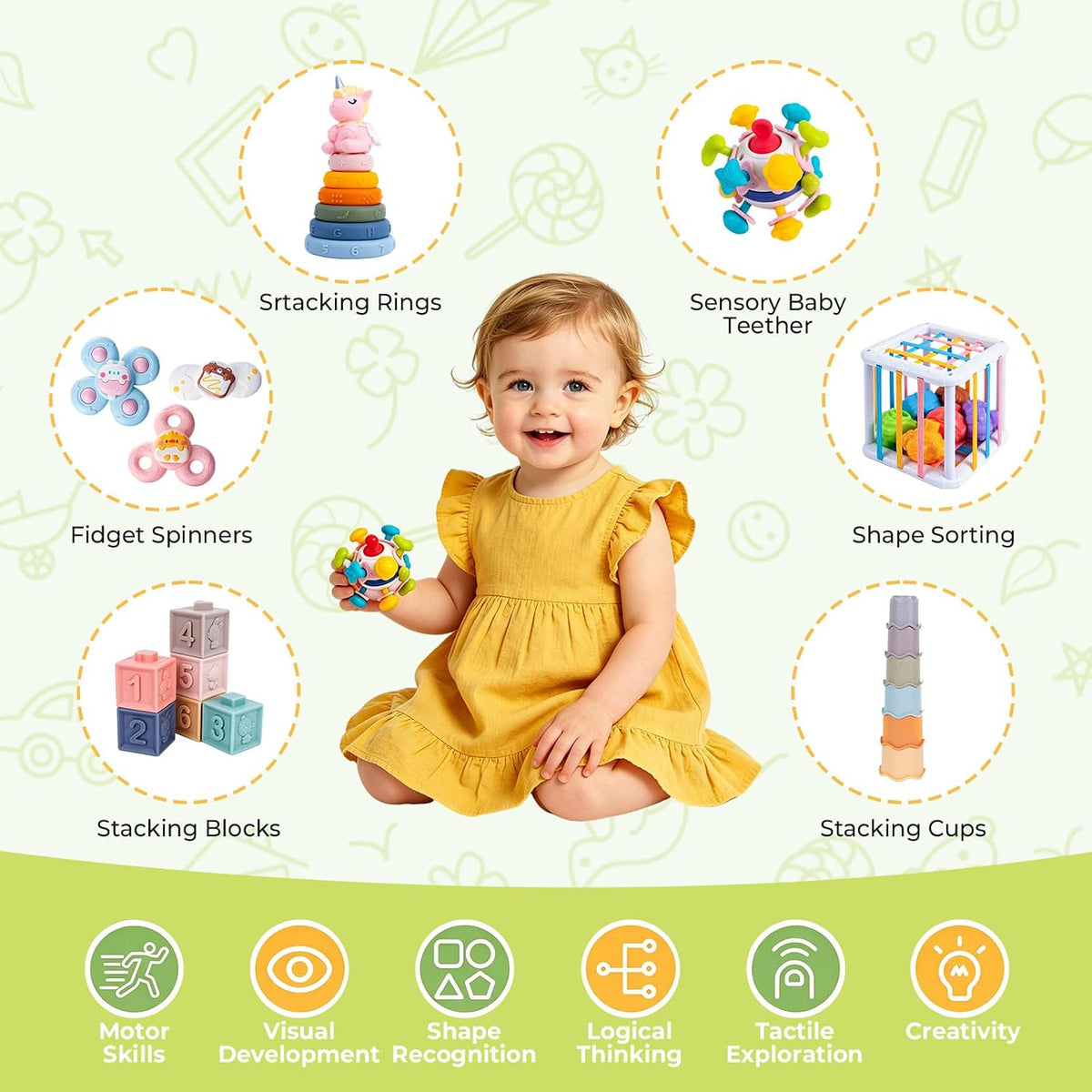 Juguetes de dentición para bebés de 6 a 12 meses, juguetes apilable...