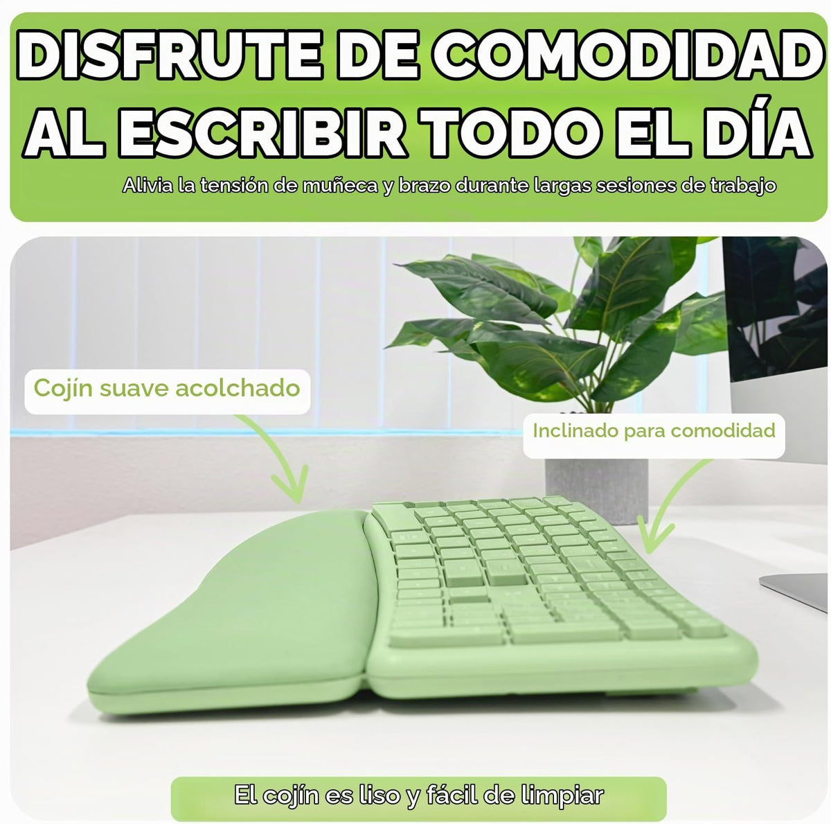 X9 Green Ergonómico Teclado Ratón Combo Inalámbrico - Escribe Cómod...